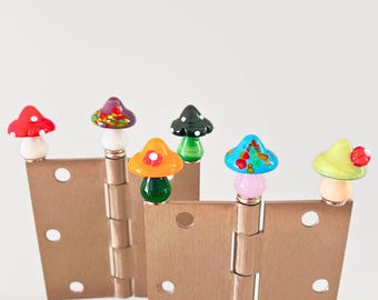 Glass Mushroom Hinge Topper/Hinge Head, Magnetic Mini Mushroom for Door Hinges or Fridge, Cute Handmade Home Decor Gift