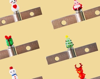 Mini Colored Glass Christmas Hinge Topper Set, Cute Holiday and Festive Mini Decor for Home