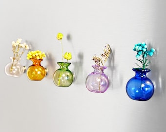 Mini Glass Vase Fridge Magnets – Vintage Style, Pet Whisker Holder, Mother's Day Gift, Housewarming, Pet Lover, Spring Home Decor