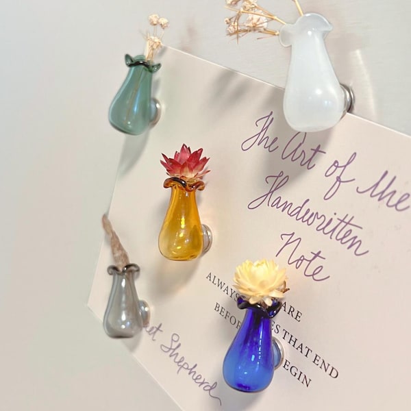 Mini Glass Vase Fridge Magnets – Vintage Style Flower and Cat Whisker Holder – Unique Gift for Her, Housewarming, Pet Lover, Fall Home Decor