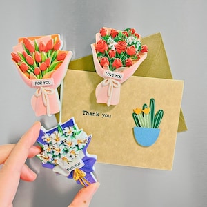 Vintage Blumenstrauß Kühlschrankmagnete mit Grußkarte - Florales Dankeschön-Geschenk für Freunde, Lehrer, Mitarbeiter, Familien, Retro-Blumenmagnet