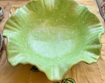 Vintage Shawnee Pottery Ruffled Splatter Bowl – Mid Century Lime Green Serving Dish