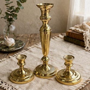 Vintage Brass Candlestick Set: Hollywood Regency Taper Holders for Mantel Styling