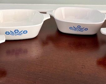 Vintage Corning Ware Blue Cornflower Petite Pan Set of 4 P-41 Individual Casserole Dishes USA