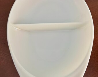 Vintage Pyrex Divided Casserole Dish White Milk Glass Serving Bowl Mid Century USA