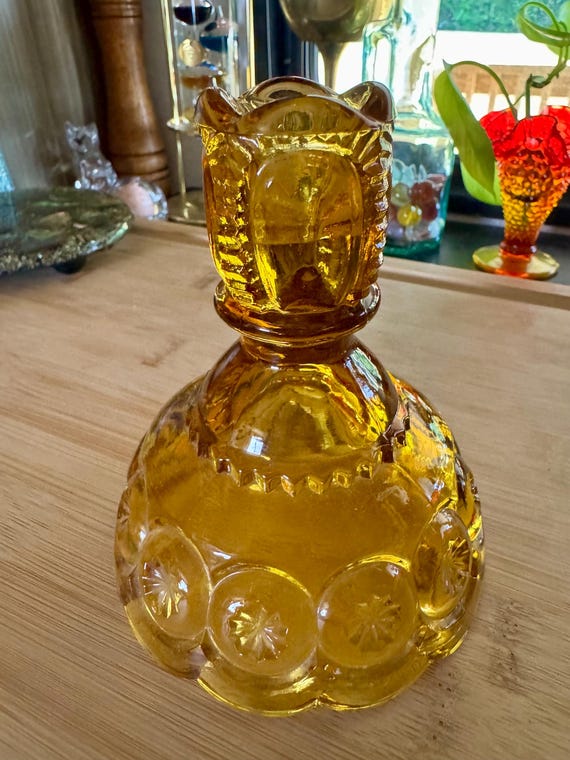 Vintage LE Smith Moon and Stars Amber Glass Candlestick Holder Mid Century Vintage Glass Decor