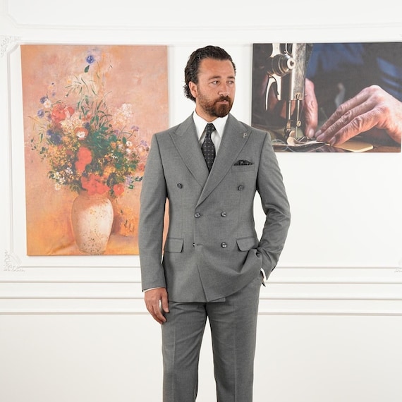 Tailored Fit Gray Double Breasted Full Suit Regular Parez Suits - Etsy