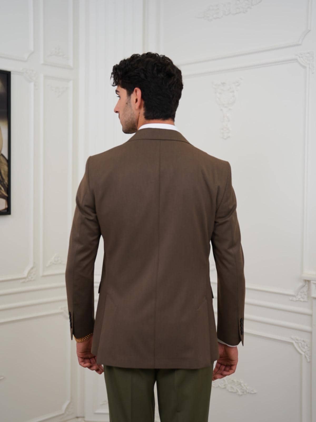 ブラウンブレザー：Parez Suitsのスリムフィットフォーマルジャケット