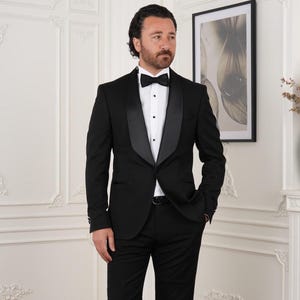 Schwarzer Frack: Herren Slim Fit Schal Revers Fliege