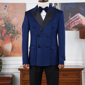 Midnight Blue Double Breasted Tuxedo: Slim Fit Wedding Suit
