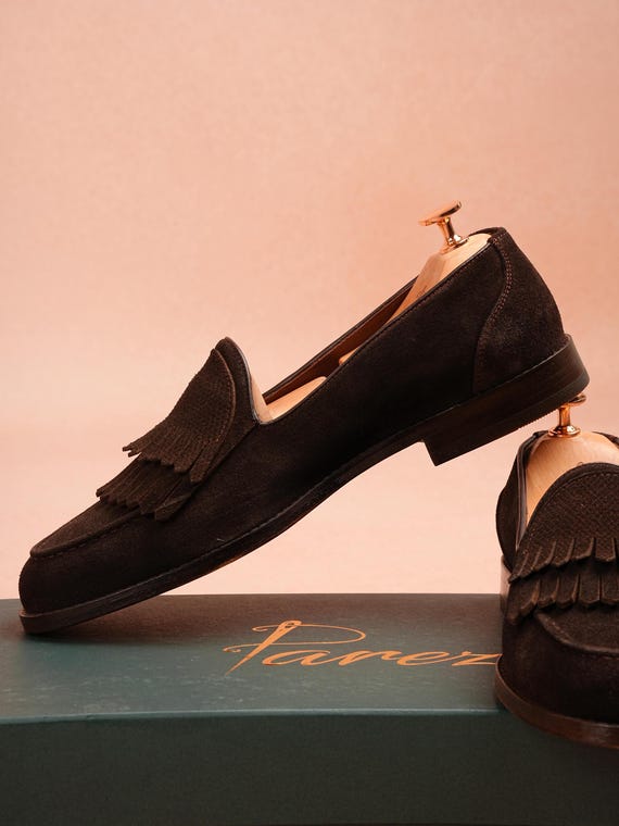 dark brown suede dress shoes Men's Handmade Loafers Kiltie Tassel Leather dark brown suede sneakers bridal shower dress maxi beaded black bridal top plus hard SIZE:PL