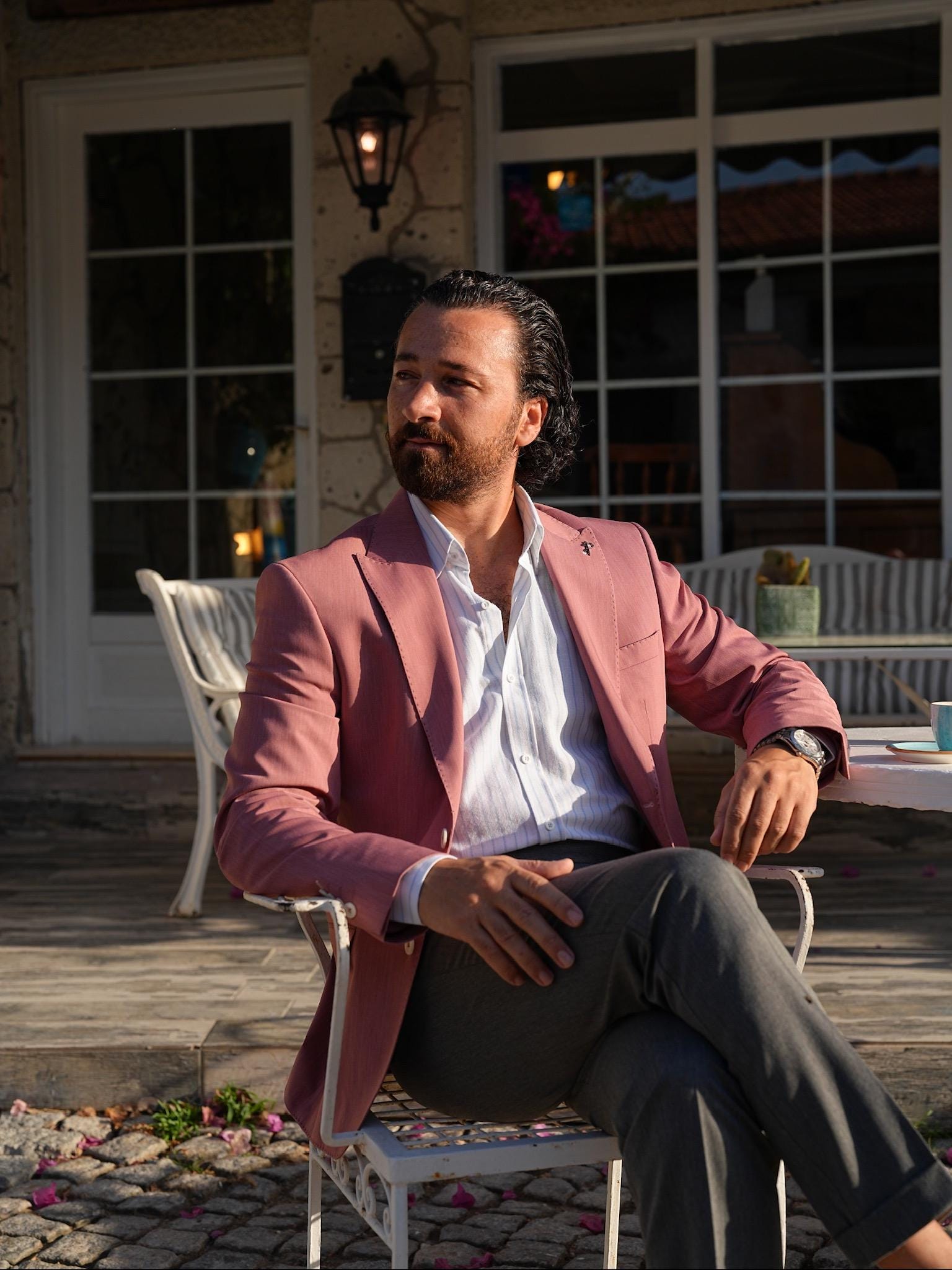 Men's Rose Pink Summer Blazer - Lightweight Linen Blend Suit Jacket - Italian Style Slim Fit