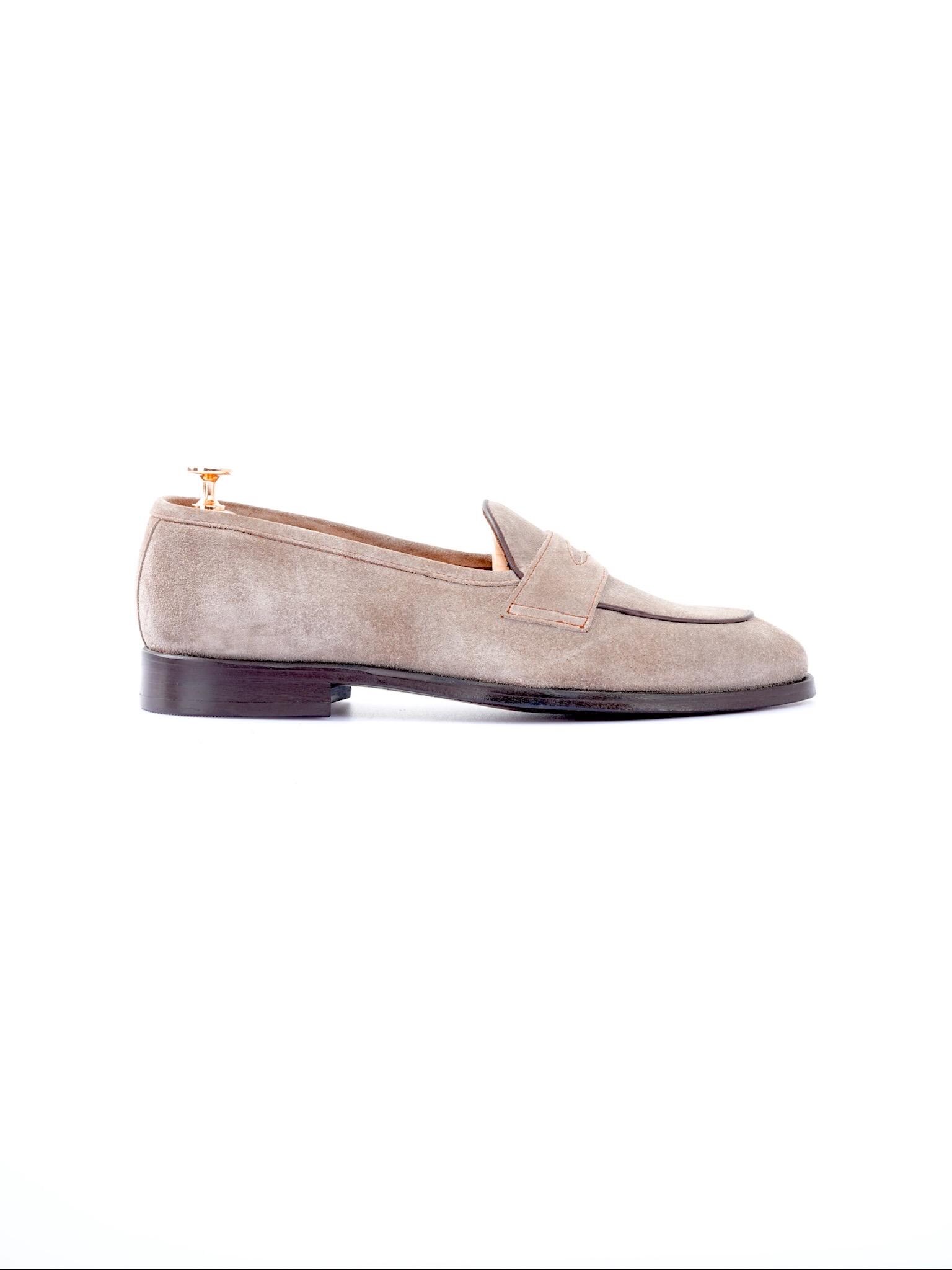 Men\'s Verve Vestige Suede Penny Loafers in Beige. Handmade size 11 Unlined Berwick Sand Suede Penny Loafers For Men | Mehra main image 3