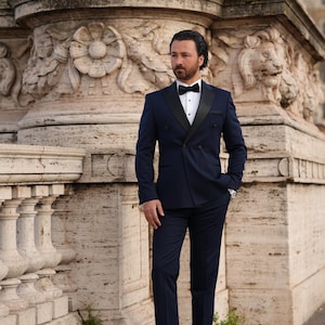 Navy Slim Fit Tuxedo: Double Breasted Wedding Suit