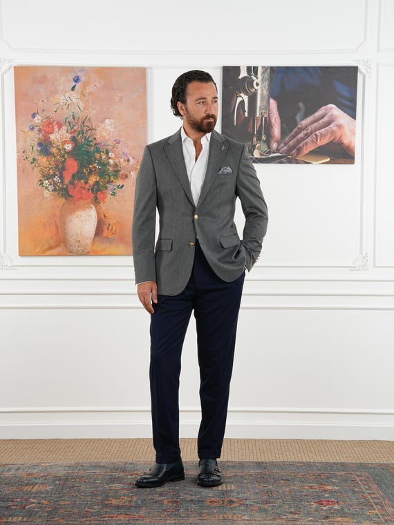grey dress pants blue jacket Gray Blazer: Slim Fit Formal From Parez Suits Size:UK 12 / US 8 / EU 40 The complete 3 piece 64L Women Elegant Flats Dress