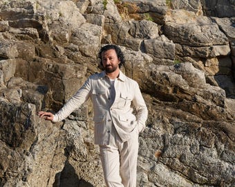 Linen Suit Safari Style Comfort Two Piece