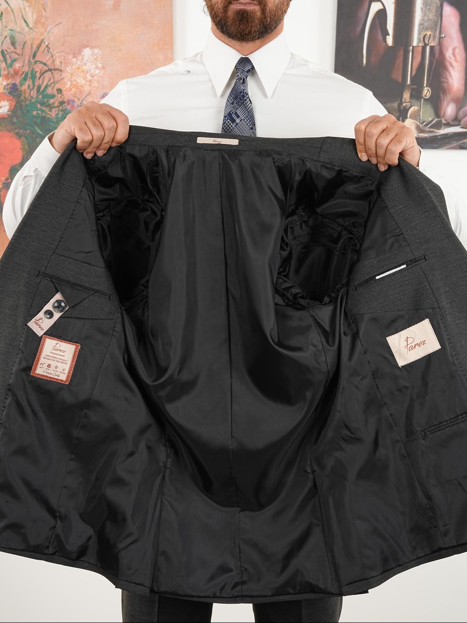 Tailored Fit Charcoal Gray Single Breasted Closure Full Suit Slim