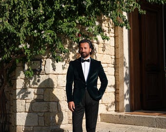Traje de etiqueta de terciopelo verde océano: Esmoquin Havana de corte entallado