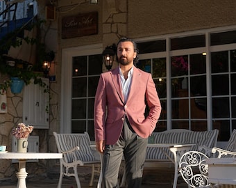 Blazer de verano rosa para hombre: chaqueta ligera de mezcla de lino, corte entallado, estilo italiano.