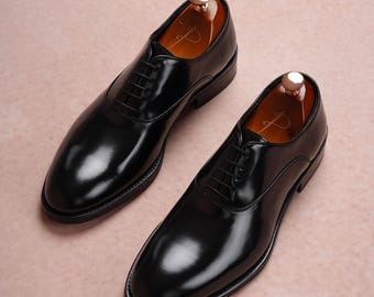 Glanzende zwarte leren Oxford-schoenen voor heren, smokingschoenen, formele trouwschoenen voor de bruidegom, gepolijste veterschoenen voor mannen