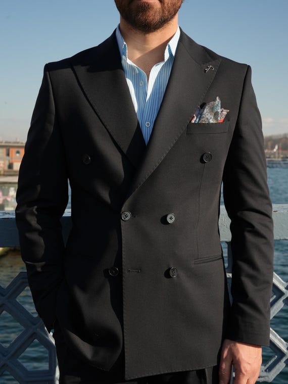 Mens Black Double Breasted Suit Slim Fit Parez Suits - Etsy