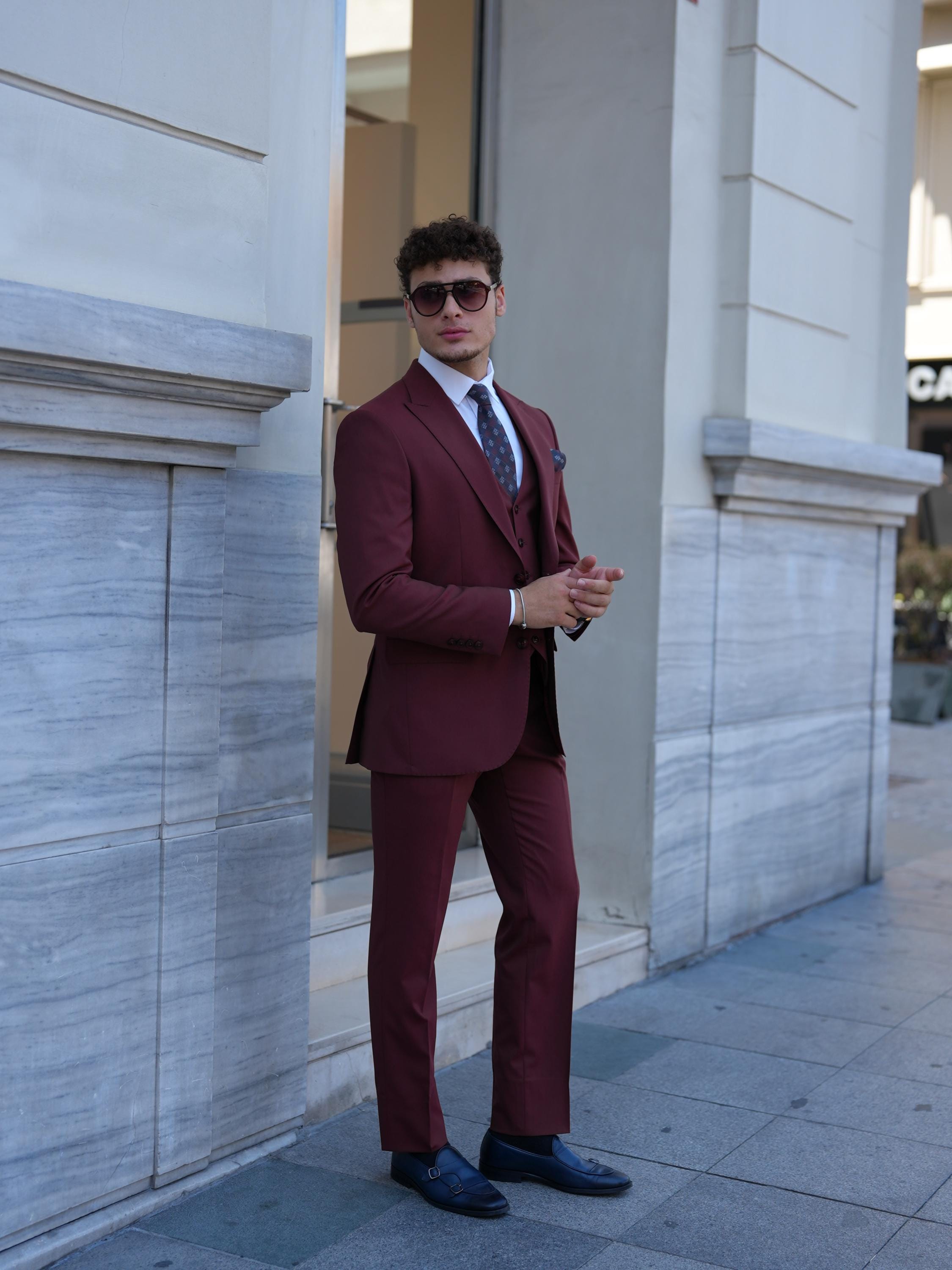 Slim Fit Suit Vs Regular Burgundy Two Pieces Men Suits ,Slim Fit Wedding  Groomsmen Blazer, One