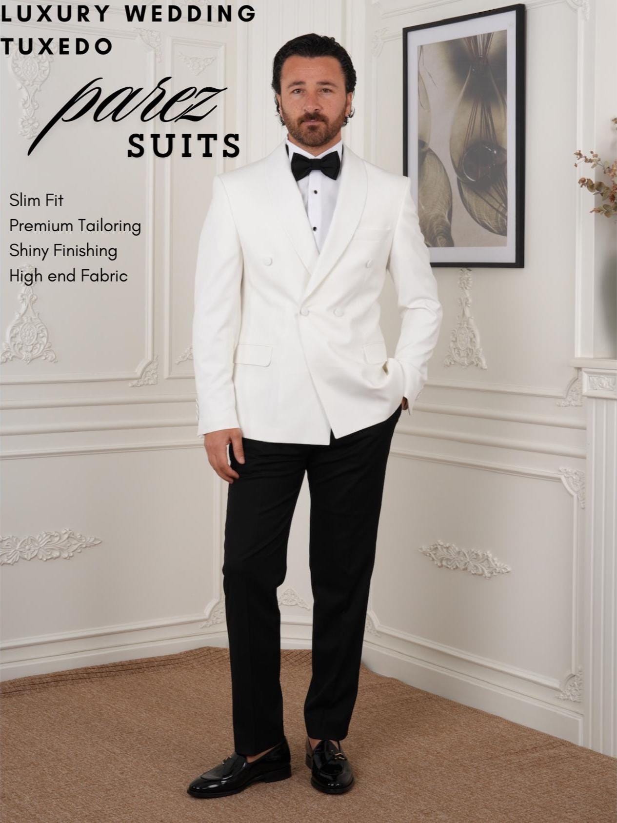 Ivory Wedding Tuxedo: Italian Double-Breasted Suit with Shawl Lapels