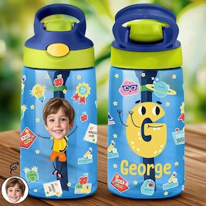 Personalized Photo Kids Water Bottle: BPA-Free Stainless Steel 16oz