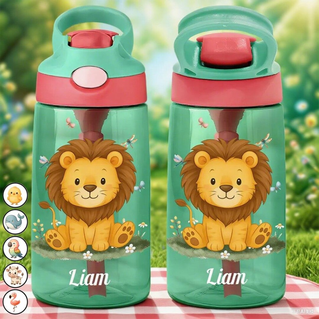 Personalized Kids Water Bottle With Straw – Custom Animal Design With ...