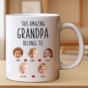 This Amazing Grandpa Belongs To – Personalized Mug with Kids’ Faces and Names – Custom Photo Gift for Grandpa, Papa, or Granddad