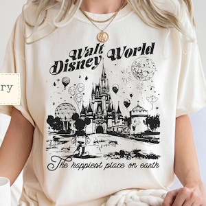 Comfort Colors® Vintage Disney World Shirt, Happiest Place On Earth Tee, Retro Mickey Minnie Disneyland Shirt, Walt Disney Trip T-shirt