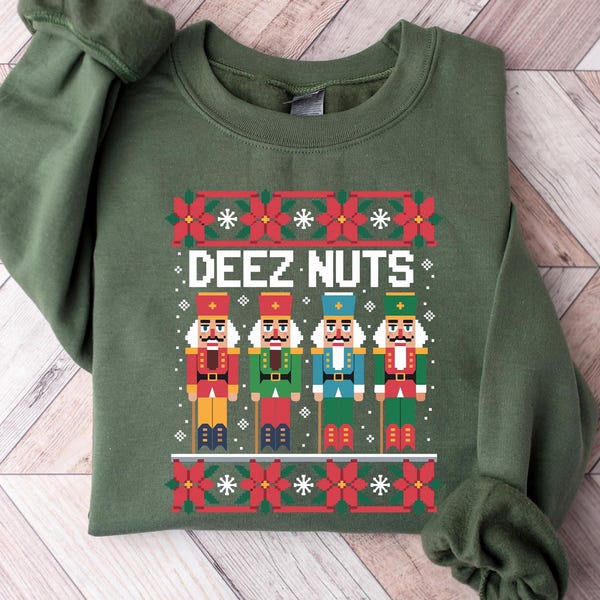 Lustig Deez Nuts Nussknacker T-Shirt, Weihnachten Erwachsenen Humor Shirt, Hilarious Urlaub Grafik T-Shirt, unangemessenes Weihnachtsgeschenk