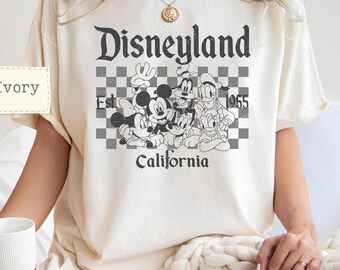Camiseta vintage de Disneyland Comfort Colors®, camiseta Disney California de 1955, camiseta retro de Mickey y sus amigos, camiseta a cuadros de los Parques Disney