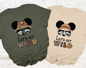 Camiseta Disney "Let's Get Wild", camiseta Mickey Minnie Safari, camisetas personalizadas Disney Animal Kingdom, camiseta de vacaciones familiares, camiseta a juego