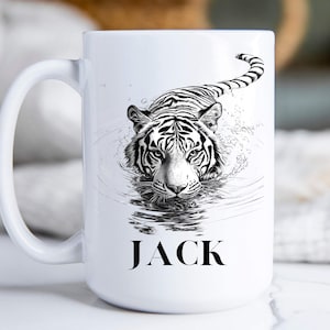 Tiger Mug, Personalized Tiger Coffee Mug, Tiger Lover Gift, Custom Name Mug, Animal Lover Gift, Tiger Art, Tiger Gift for Men, Tiger