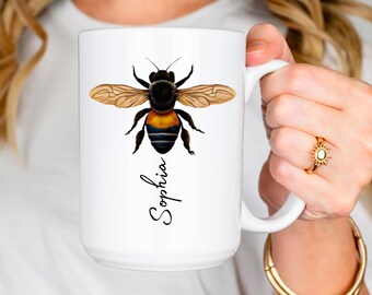 Regalo personalizzato – Vespa tazza, motivo: animale insetto, bianco) – qualsiasi nome/messaggio sulla tua tazza unica – giallo Bumble Bee