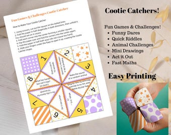Printable Game & Challenges Cootie Catcher – Editable Download for Fun, Creative Kids' Activity!
