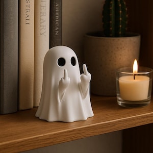 Decorazione di Halloween e accessorio da scrivania | Divertente statuetta di fantasma con dito medio | Graziosa decorazione autunnale a forma di fantasma | Regalo di ornamento fantasma