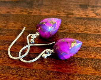 Purple Earrings / Purple Gemstone Earrings / Purple Copper Turquoise /Tear Drop Earring / Minimal Earring / Everyday Earrings / Best Selling