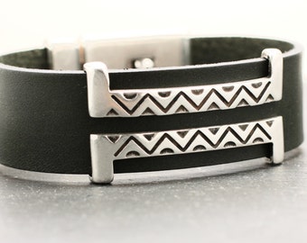 Southwestern Black Leather Bracelet