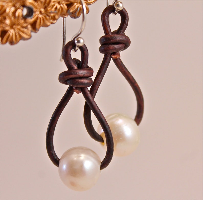 White Pearl Earrings / Pearl and Leather Earrings / St Barth - Etsy