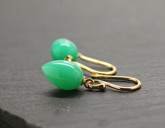 Green Gemstone Earrings Tear Drop Earrings Chrysoprase