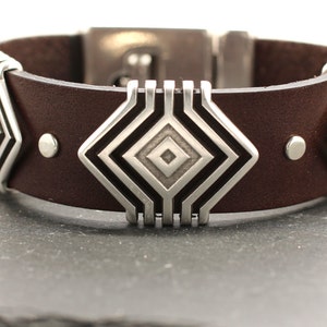 Silver Riveted Wide Leather Bracelet image 1