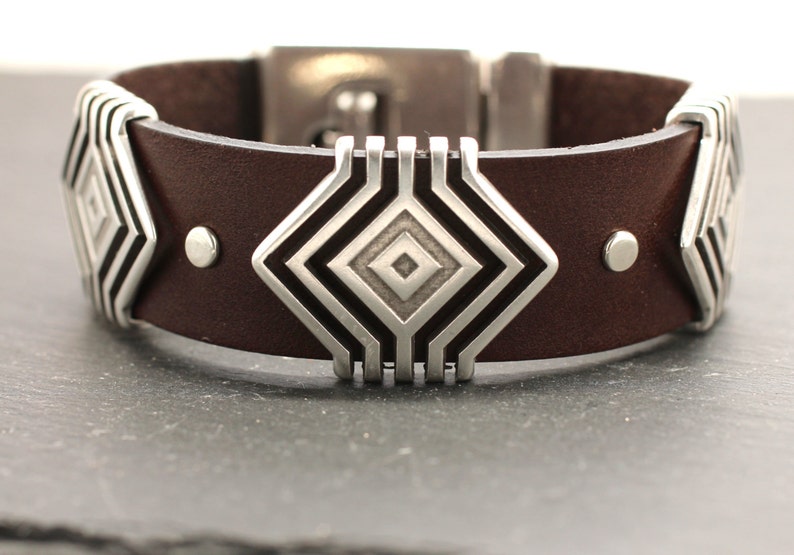 Silver Riveted Wide Leather Bracelet image 1