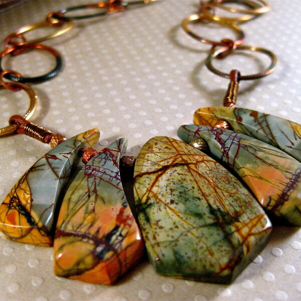 Fall Colors Stone Necklace Copper Chain Ember Glow Jasper