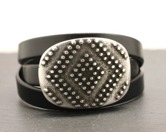 SALE / Silver Leather Wrap Bracelet / Leather Wrap Bracelet / Statement Jewelry