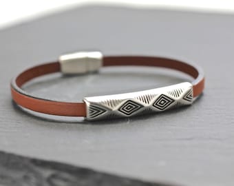 Men's Skinny Leather and Silver Bracelet