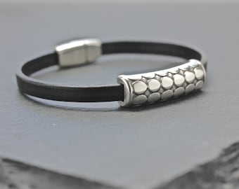 Silver Dot and Skinny Leather Bracelet