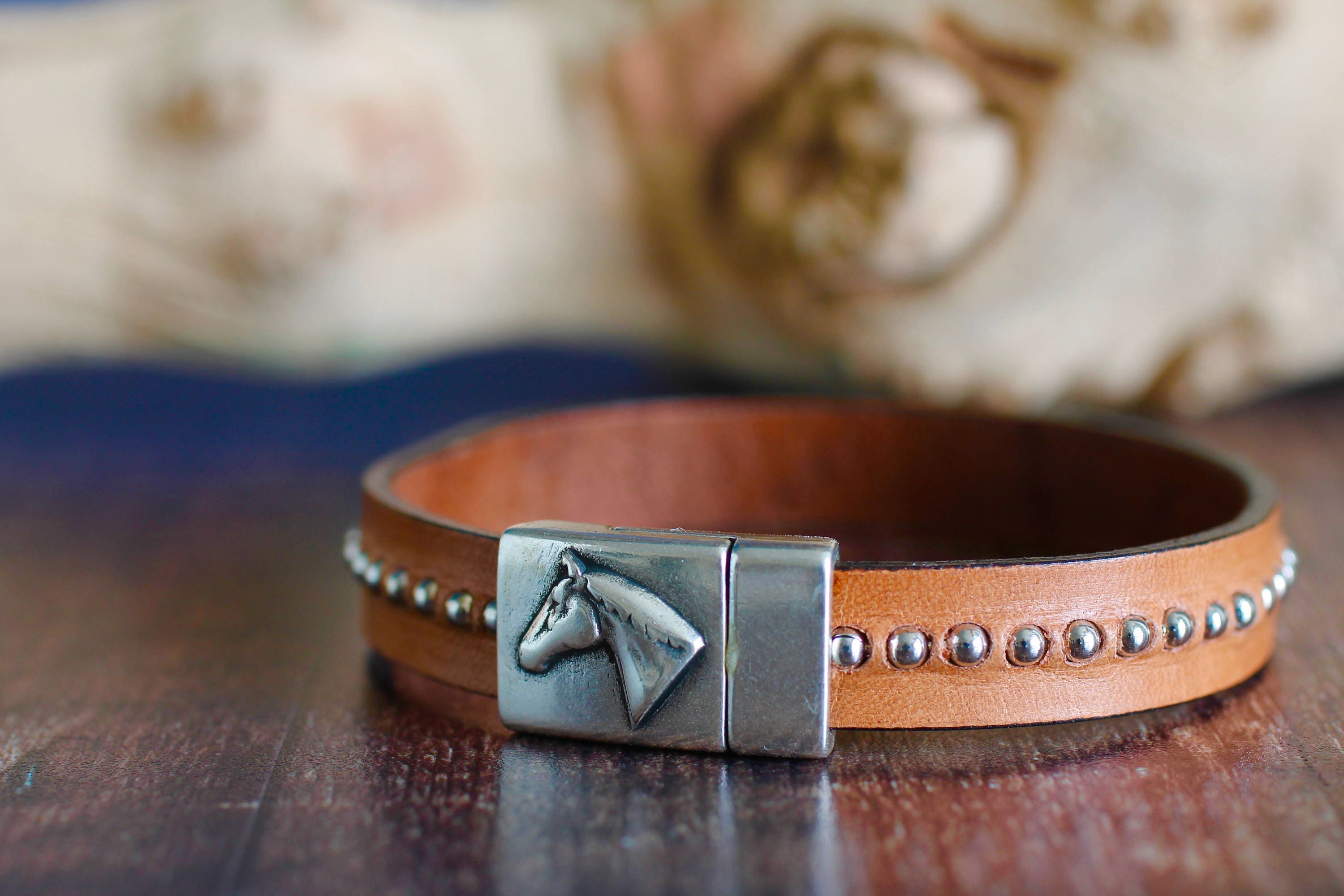 Leather Horse Bracelet / Brown Leather Bracelet / Equestrian Etsy