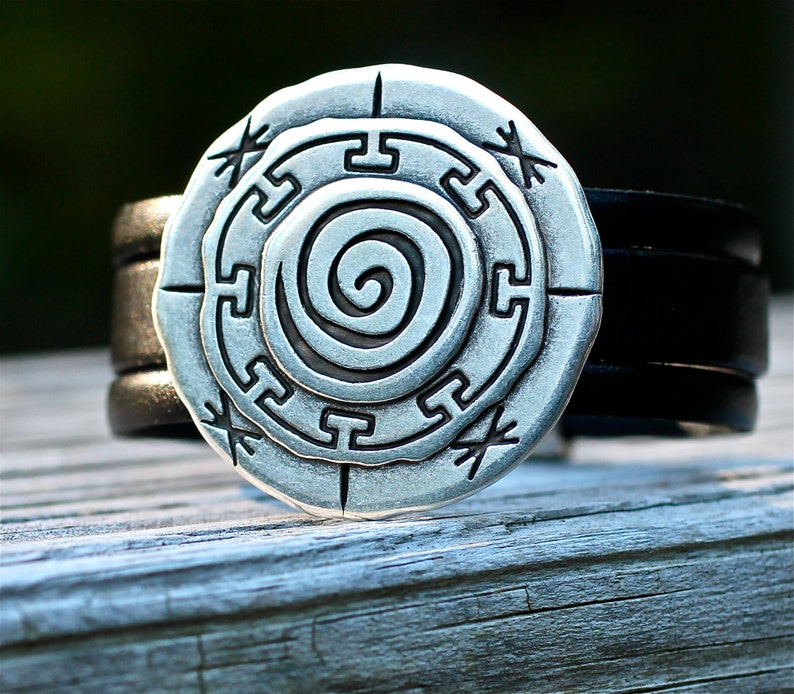 Mandala Bracelet Spiritual Jewelry Leather Bracelet Silver Bracelet Leather Cuff Amy Fine Design Large Silver Bracelet